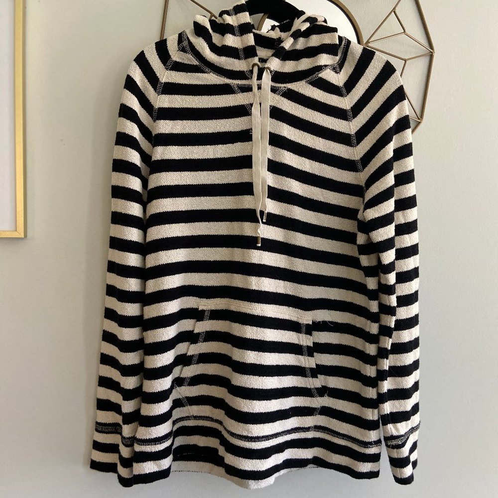 J Crew Striped Hooded Sweatshirt Black & White Med